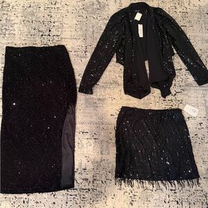 Black Sequin Midi Skirt - Women's Evening Skirt , maxi skirt and blazer top med
